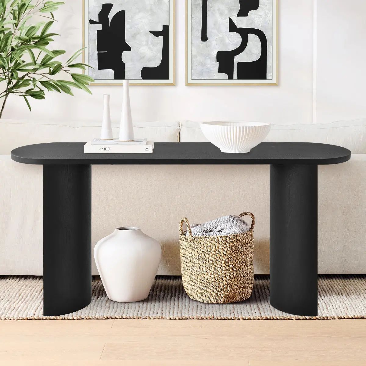 Dwen 60" Console Table, Black Console Table, Duel Use | The Pop Maison