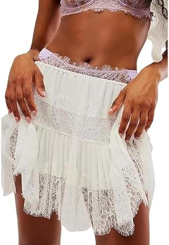 Women's Y2k Lace Half Slip Skirt Low Rise Pleated Ruffle LaceTrim Mini Skirt Layered Flowy Short ... | Amazon (US)