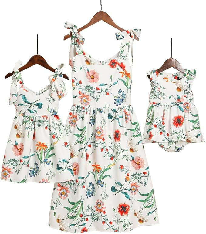 PopReal Mommy and Me Floral Printed Dresses Shoulder Straps Bowknot Chiffon Sleeveless Matching O... | Amazon (US)