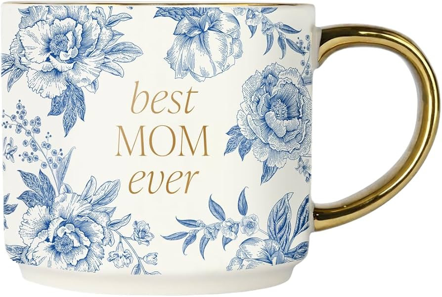 Sweet Water Decor Best Mom Ever Coffee Mug, Vintage Blue Delft Floral Design with Gold Handle & R... | Amazon (US)