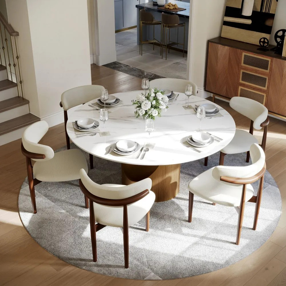 Hobart - 7-Piece Modern Round Dining Table Set for 6 | POVISON