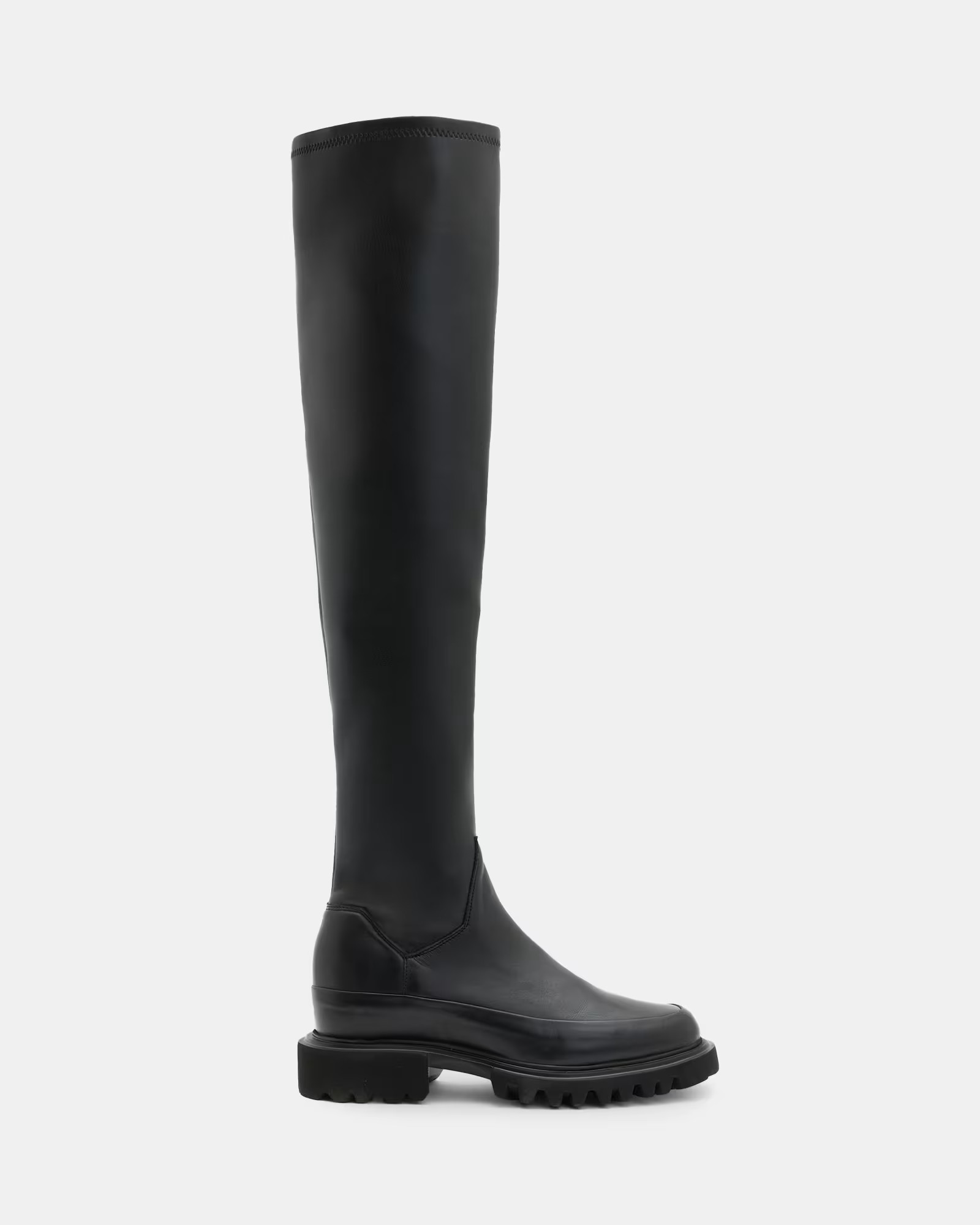 AllSaints Cow Leather Leona Over The Knee Leather Boots, Size: UK7.5/US10.5/EU40.5 | AllSaints UK