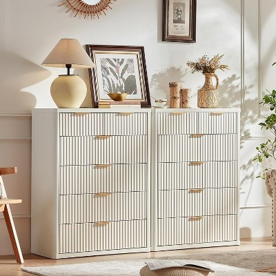 BALHAM TRADE-42" Tall Set of 2 Fluted 6 Drawers Dresser with Metal Handle Curved Profile Drawer Antique White-2-6 Drawers 15.8"D x 31.5"W x 42"H | Target