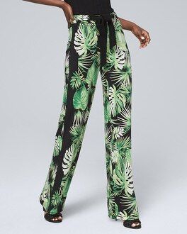 Tropical-Print Jersey Knit Wide-Leg Pants | White House Black Market