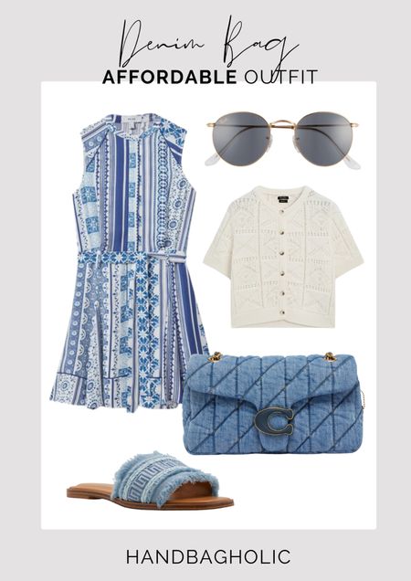 Styling two of the hottest trends, denim and crochet for this effortless summer look. A Reiss dress with denim Coach Tabby bag and Rayban sunglasses 🕶️ #summeroutfit #summerstyle #summerdress #guccibag #guccijackie
