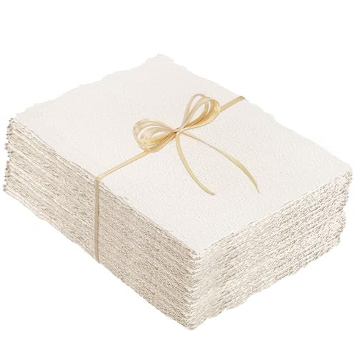 100 Sheets Watercolor Paper 4 x 6inch, 300 GSM Deckled Edge Paper Rough/Textured Handmade Paper for Watercolors, Wedding Invitations, Cards, Crafts | Amazon (US)