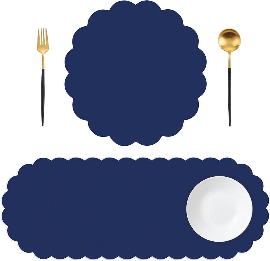 50 Pcs Navy Blue Paper Placemats Disposable, 13.5 Inch Blue Disposable Scalloped Placemat Decorat... | Amazon (US)