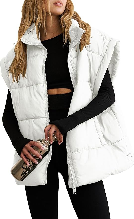Vimyig Women's Oversized Puffer Vest Lightweight Warm Flysleeve Stand Collar Padded Puffy Jackets... | Amazon (US)