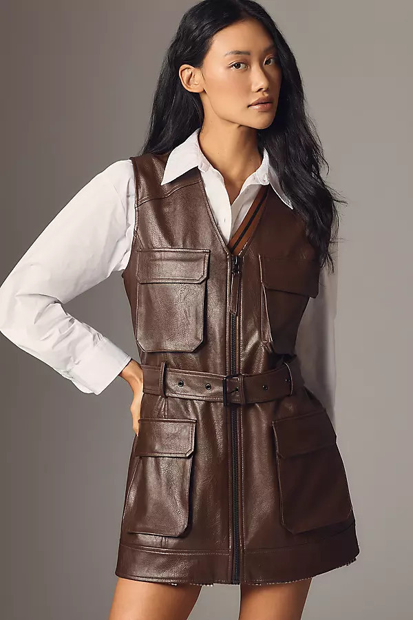 Faux-Leather Long Vest Jacket | Anthropologie (US)