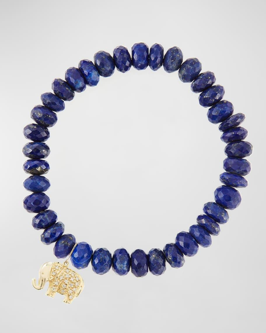 Sydney Evan 8mm Faceted Lapis Beaded Bracelet with 14k Gold/Diamond Small Elephant Charm | Neiman Marcus