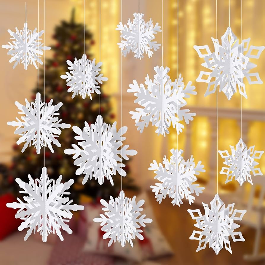 36 Pcs Christmas Hanging Snowflakes Decorations 3D White Paper Snowflakes Hanging Garland Winter ... | Amazon (US)