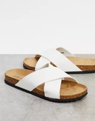 Brave Soul faux leather cross strap sliders in white | ASOS (Global)