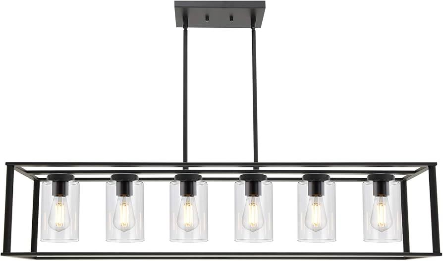 VINLUZ 6-Light Chandeliers Black Finished Farmhouse Dining Room Lighting Fixtures Hanging Industr... | Amazon (US)