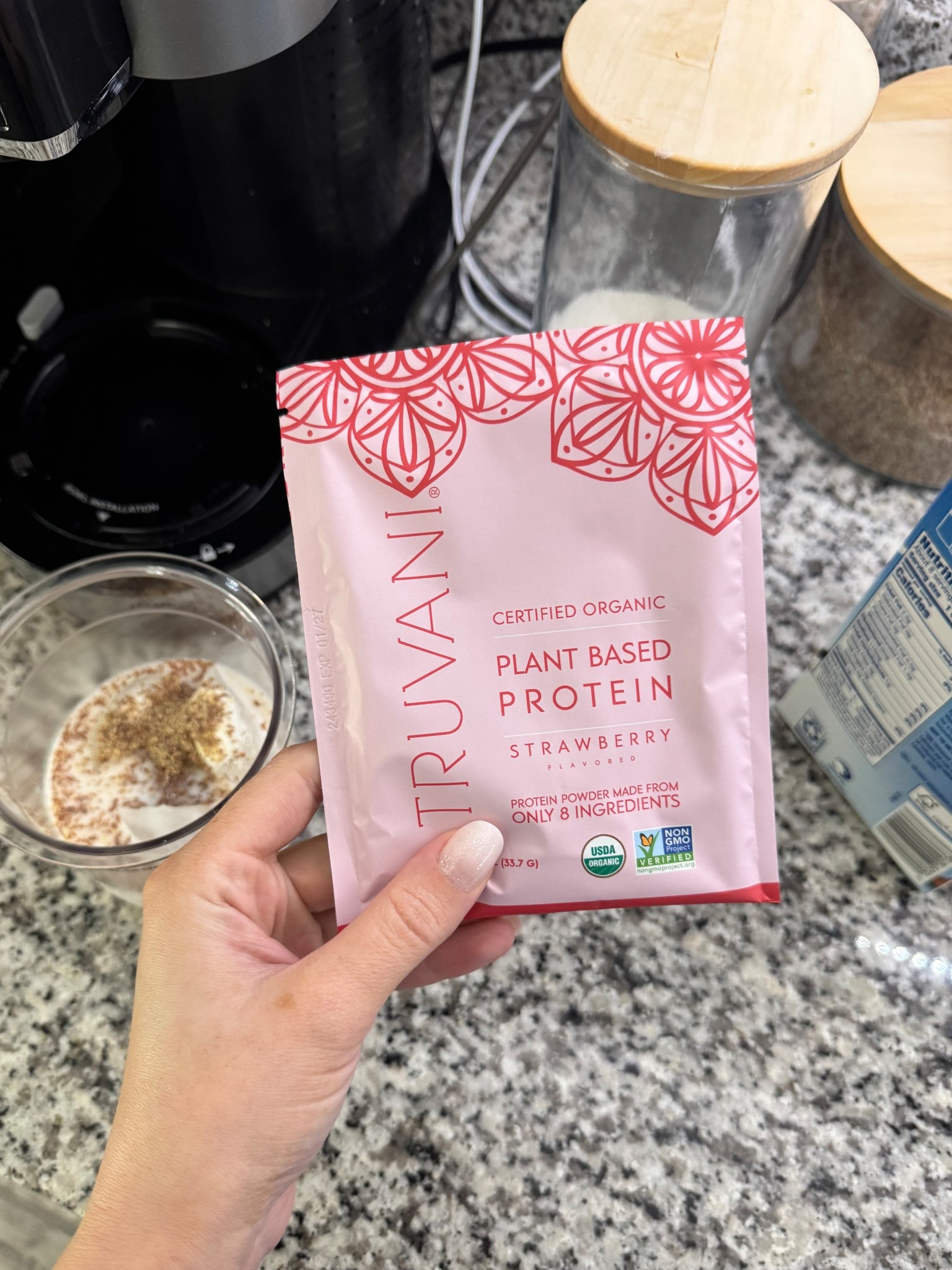 Love this brand of protein powder! 

I just blended everything up in my ninja creami, 2X on the smoothie bowl setting 

-Almond Milk
-Fiber 
-Flax Seeds
-Protein Powder
-Ice
-Oikos Zero Strawberry yogurt 

#LTKActive #LTKHome #LTKFamily