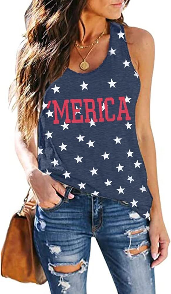 T&Twenties Women 4th of July Vest Tank Tops,Patriotic American Flag Racerback Tank St... | Amazon (US)