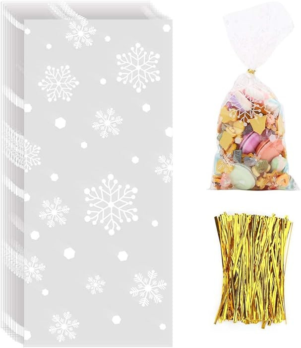 CCINEE Snowflake Treat Bag,Christmas Cellophane Bag with Twist Ties Candy Cookie Bags for Party S... | Amazon (US)
