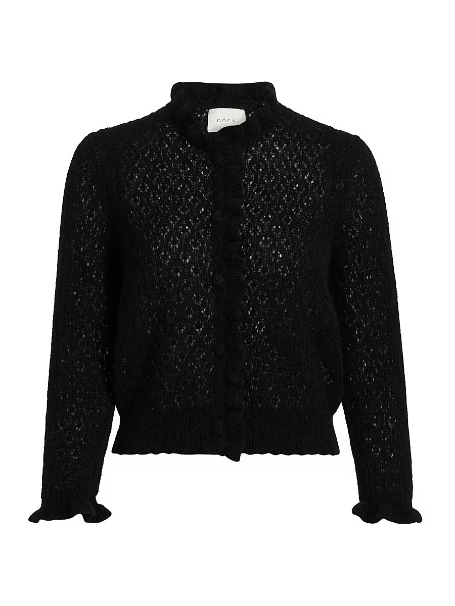 Women's Claudie Wool-Blend Open-Knit Cardigan - Black - Size Medium | Saks Fifth Avenue