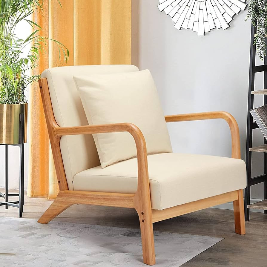 YODOLLA Mid-Century Modern Accent Chair, Fabric Arm Chair, Retro Chair with Arm, Upholstery Linen... | Amazon (UK)