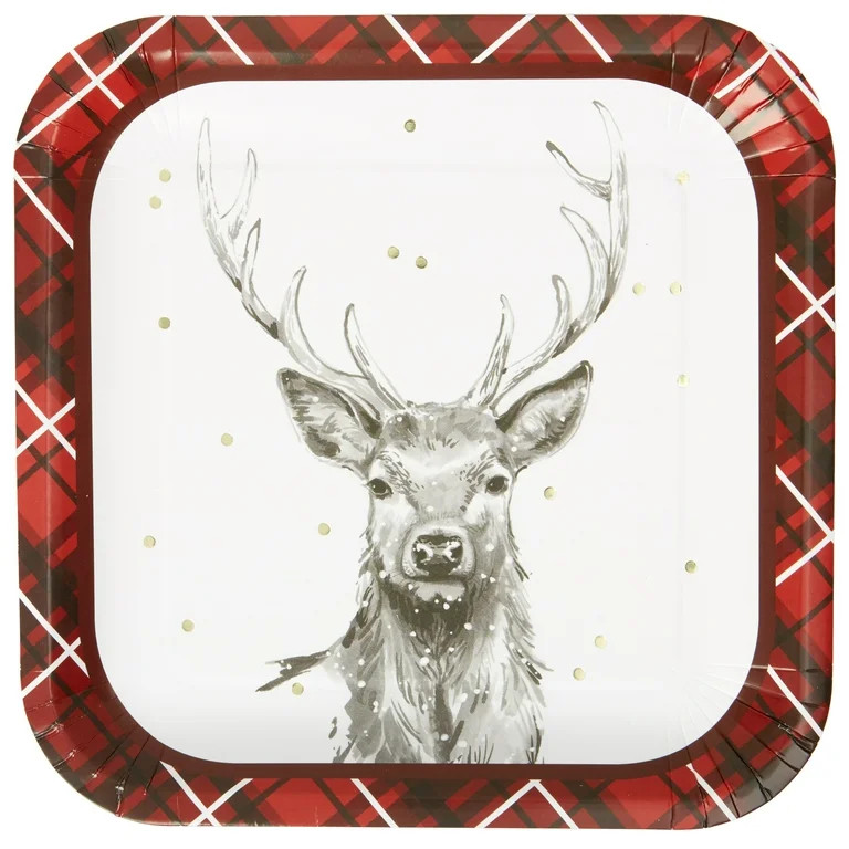 Holiday Time Majestic Stag Premium Tableware, Red, White, Black Plaid, 8 Count - Walmart.com | Walmart (US)
