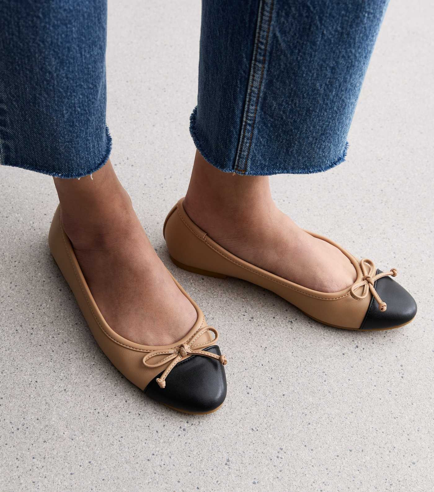 Camel Leather-Look Contrast Ballerina Pumps | New Look | New Look (UK)