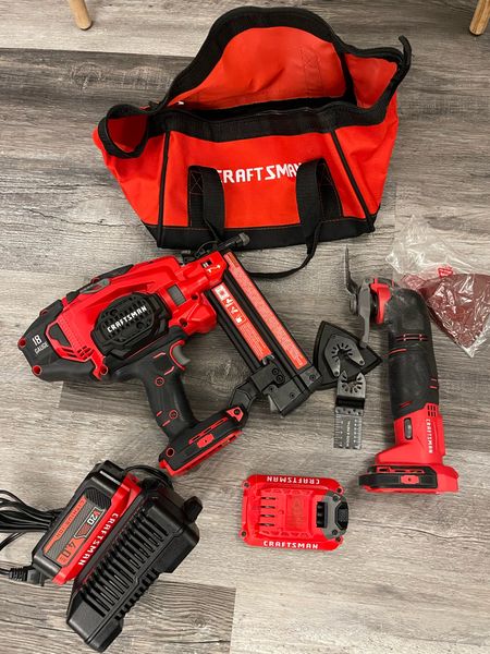 Don’t attempt doing trim work without these tools! The oscillating tool cuts the bottom of baseboards or trim on the wall. The nailer is powerful yet so easy to use. Very user friendly especially for a beginner. I highly recommend! 
Buy the batter separately. The battery however is totally interchangeable to all the power tools.


#LTKworkwear #LTKsalealert #LTKhome