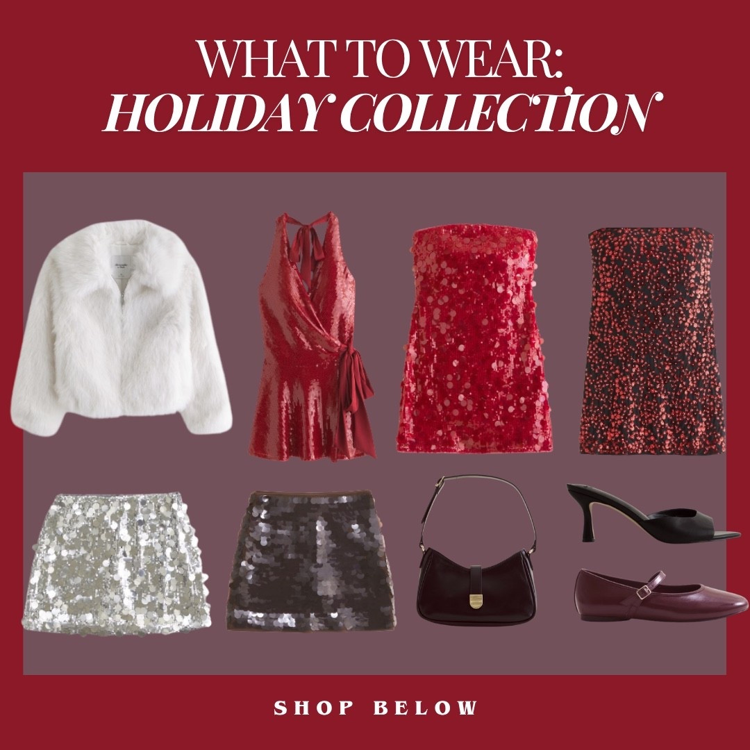 What to wear to a holiday party, Abercrombie, sparkle, sparkly dress, red dress, fall shoes, winter shoes, maroon handbag, sparkle skirt, sequin skirt, faux, fur jacket, mini dress, halter dress, sparkly dress, sequin dress, Christmas, Thanksgiving 

#LTKParties #LTKFindsUnder100 #LTKHoliday