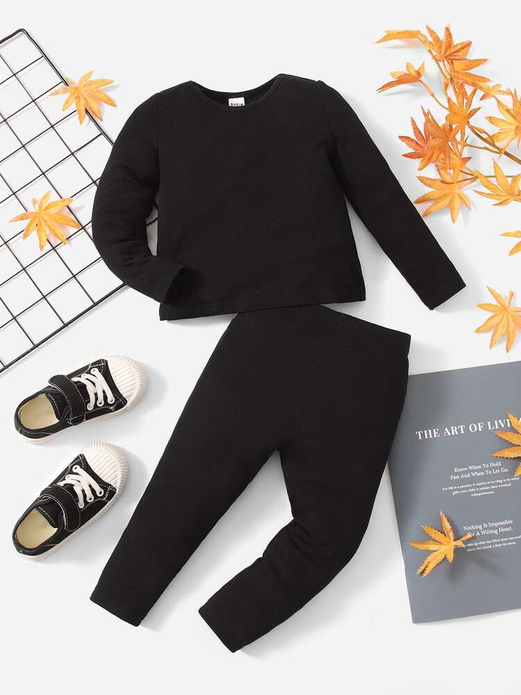 SHEIN Baby Ribbed Knit Tee & Leggings | SHEIN