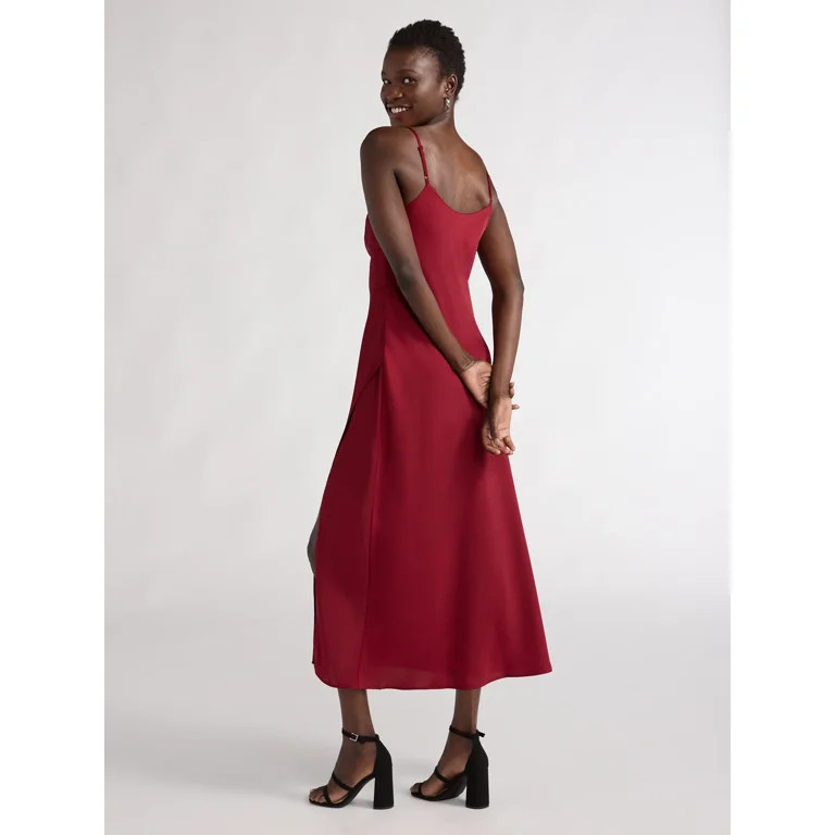 Scoop Women's Satin Midi Slip Dress with Side Slit, Sizes XS-XXL | Walmart (US)