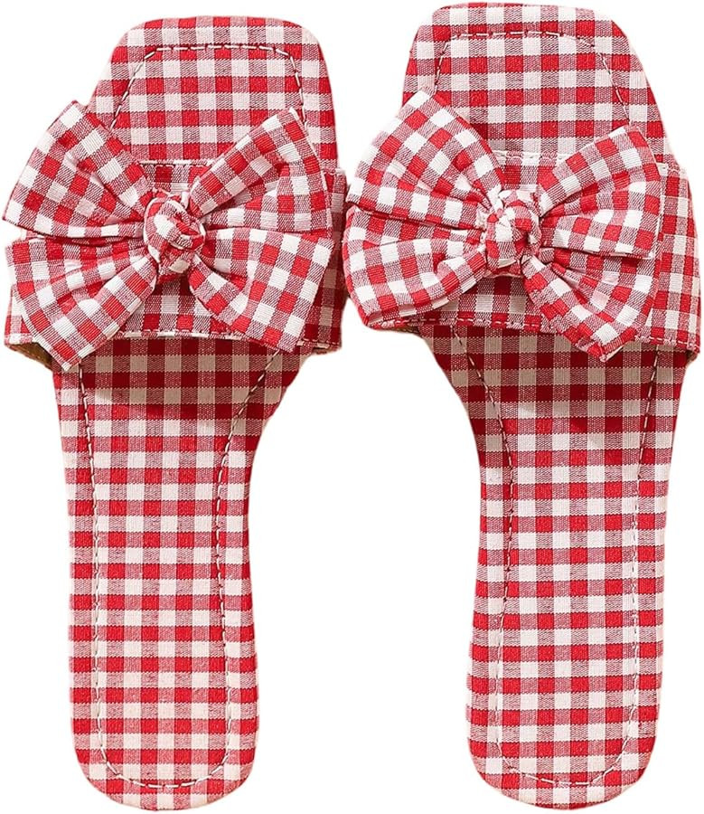 GORGLITTER Women's Cute Flat Sandals Boho Bow Gingham Square Open Toe Summer Vacation Dressy 2026... | Amazon (US)