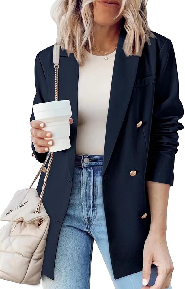Dokotoo Womens Double Breasted Blazer Jackets Casual Blazers Open Front Long Sleeve Lapel Collar ... | Amazon (US)