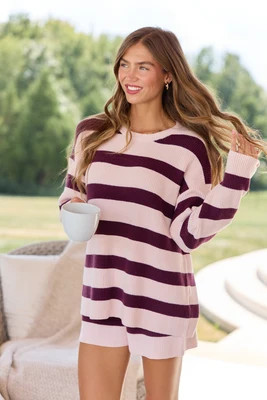Sign Of The Times Striped Sweater Set Mauve/Wine SALE | Pink Lily