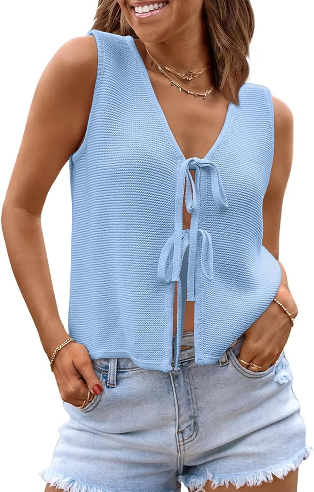 LILLUSORY Womens Summer Tops Beach Vacation Spring Outfits Cute Y2K Trendy Sweater Vest 2026 Tank... | Amazon (US)