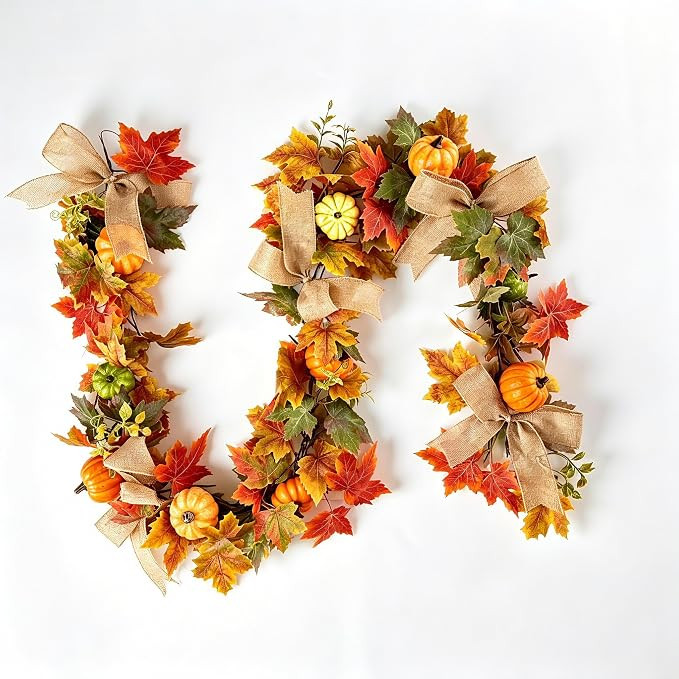 HipTree 6FT Fall Garland with Maple Leaves Pumpkins Burlap Bows Berries | Autumn Harvest Decor fo... | Amazon (US)