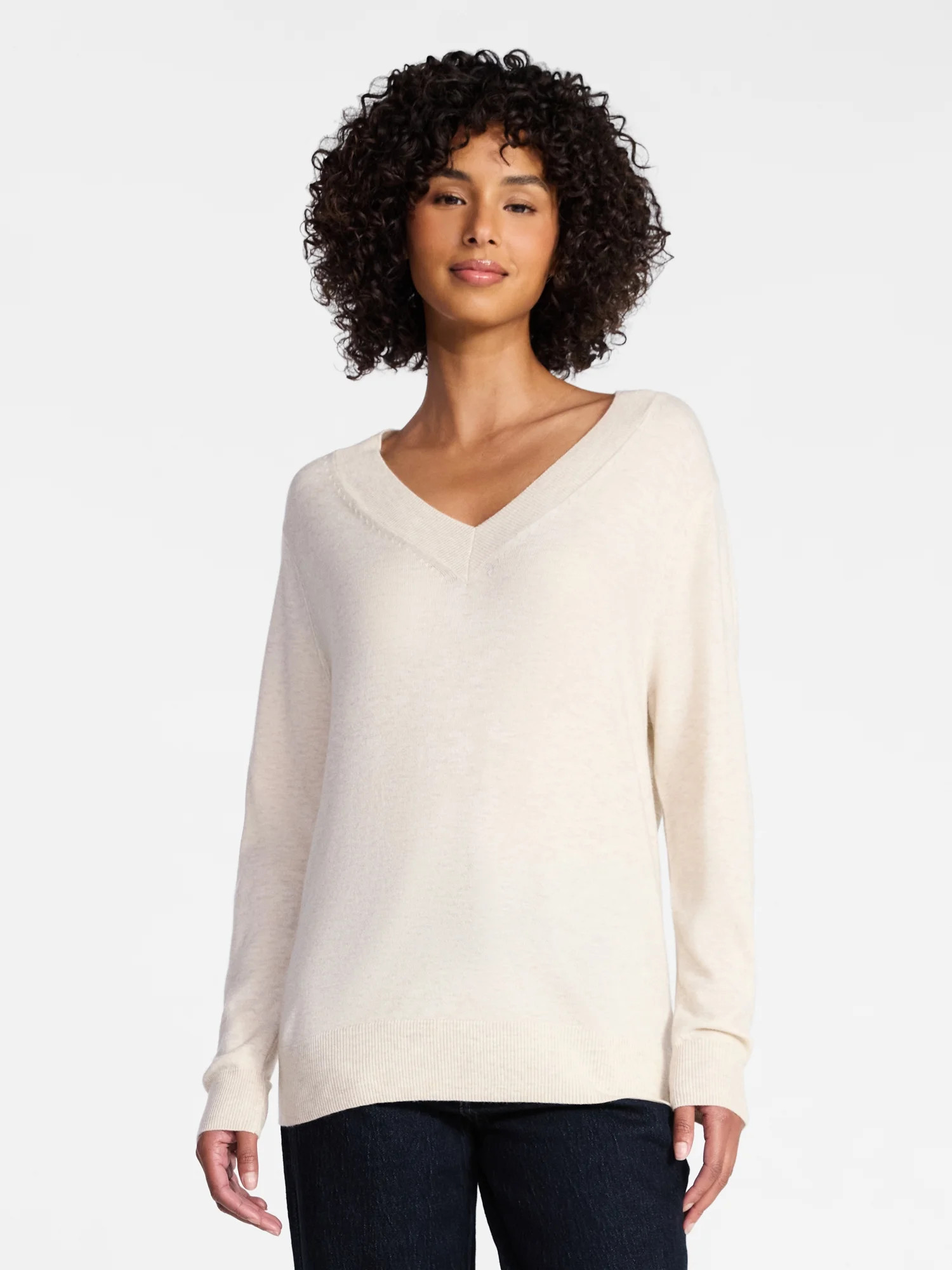 Time and Tru Women's V Neck Sweater, Lightweight, Sizes XS-XXXL | Walmart (US)