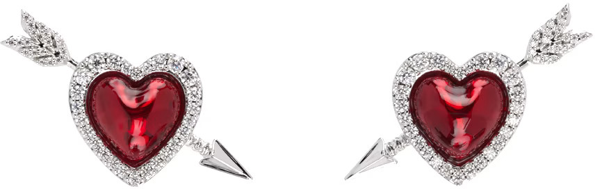 Silver YVMIN Edition Enamel Heart Arrow  Earrings | SSENSE