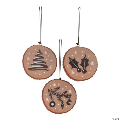 3 1/2 Inch Winter Images Neutral Wood Slice Christmas Ornaments - 12 Pc. | Wayfair North America