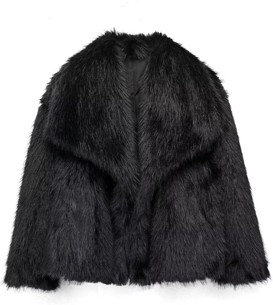 Women's Lapel Faux Fur Jackets Winter Warm Long Sleeve Coats Open Front Fluffy Outerwear | Amazon (US)