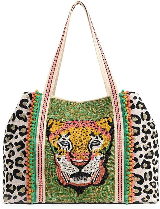 America & Beyond Forestry Leopard Embellished Tote Bag – 24"x 13"x 6" Boho Chic Leopard Print H... | Amazon (US)