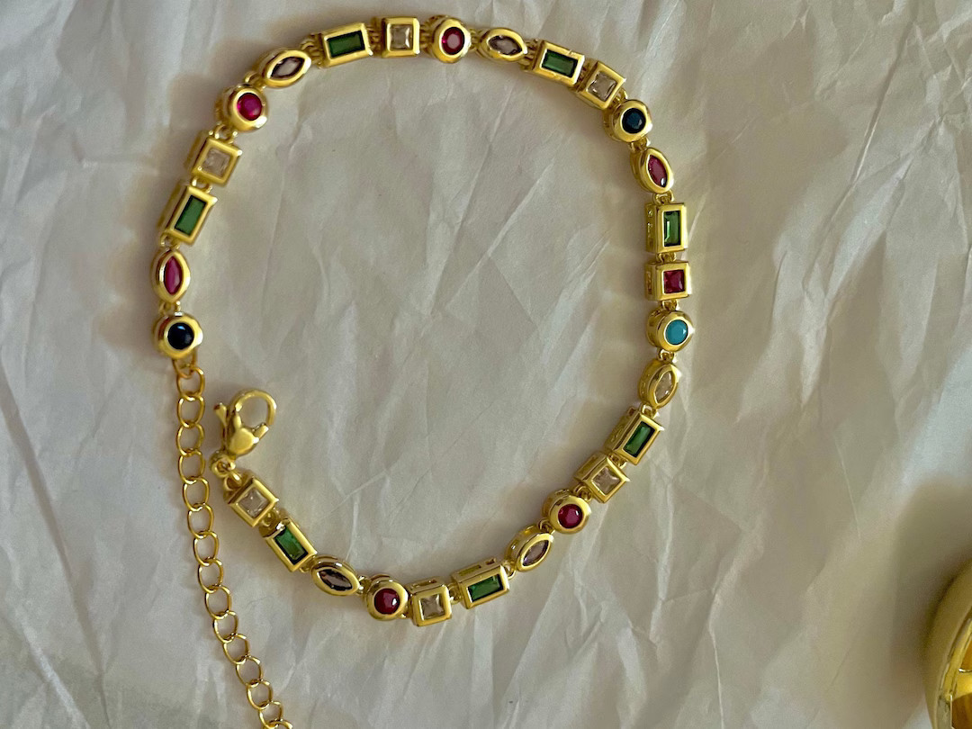 Golden Bracelet Vintage Style Bracelet Elegant Dainty Rhinestone Bracelet Gold Multi Colored Wome... | Etsy (US)