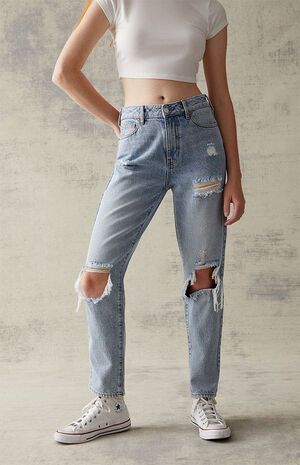 PacSun Eco Light Blue Distressed Mom Jeans | PacSun