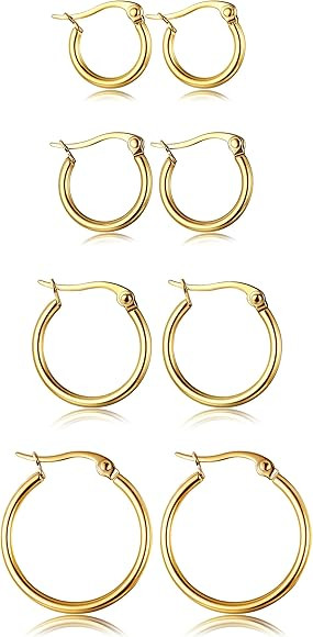 ORAZIO 4 Pairs Stainless Steel Hoop Earrings Set Cute Huggie Earrings for Women,10MM-20MM | Amazon (US)