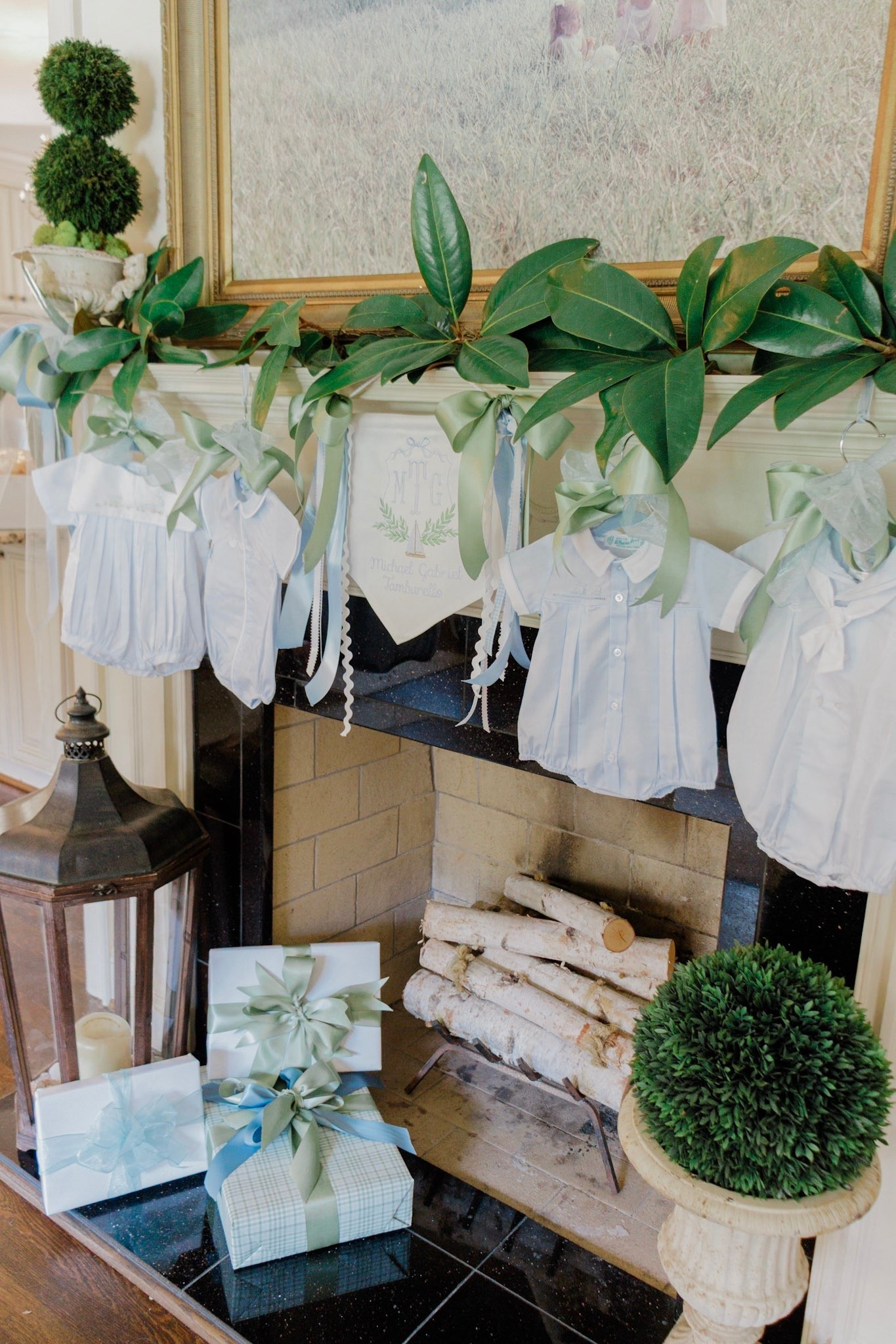 Baby shower mantle decor of dreams! Including foraged magnolias & Feltman outfits! 

#LTKHome #LTKGiftGuide #LTKBaby