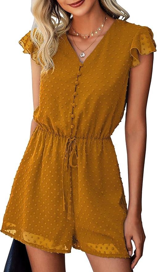 BTFBM Women Fashion Wrap V-Neck Swiss Dot Print Short Sleeve Elastic Waist Plain Summer Pockets S... | Amazon (US)