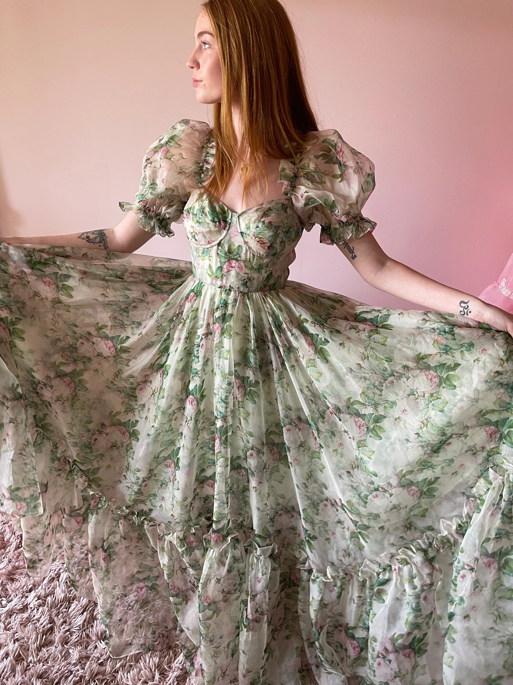 The Garden Roses Silk Gauze Ritz Gown | Selkie Collection