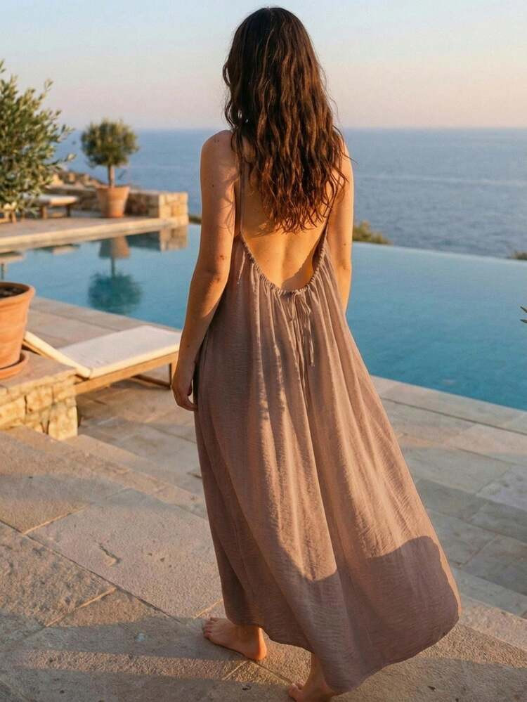 Women's Summer Dress, Women's Pajamas, Women's Lingerie, Sexy Backless Tie-Back Loose Elegant Vac... | SHEIN