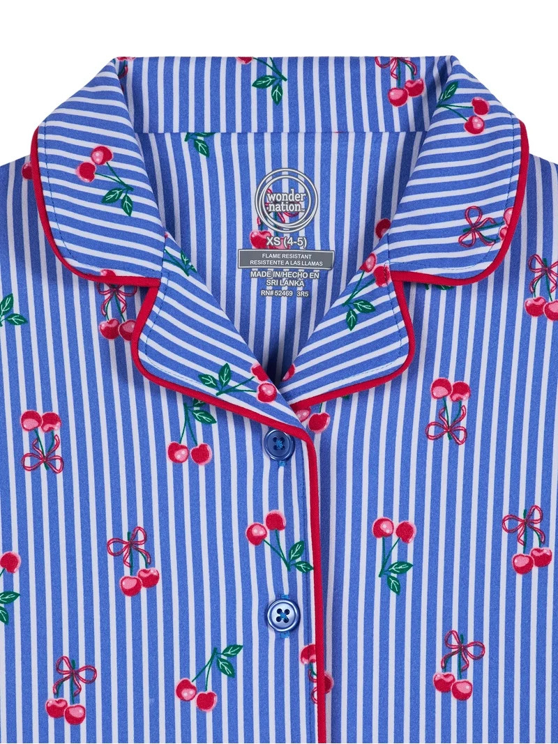 Wonder Nation Girls Short Sleeve Button Front Pajama Top and Pants Set with Eyemask, 3-Piece, Siz... | Walmart (US)