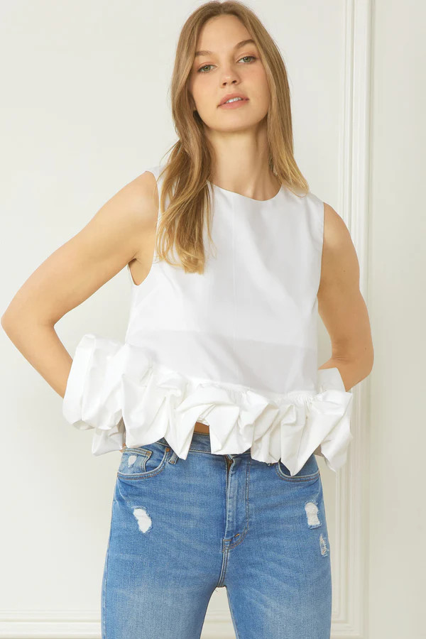 HEPBURN RUFFLE TOP IN WHITE | Indigeaux Denim Bar & Boutique
