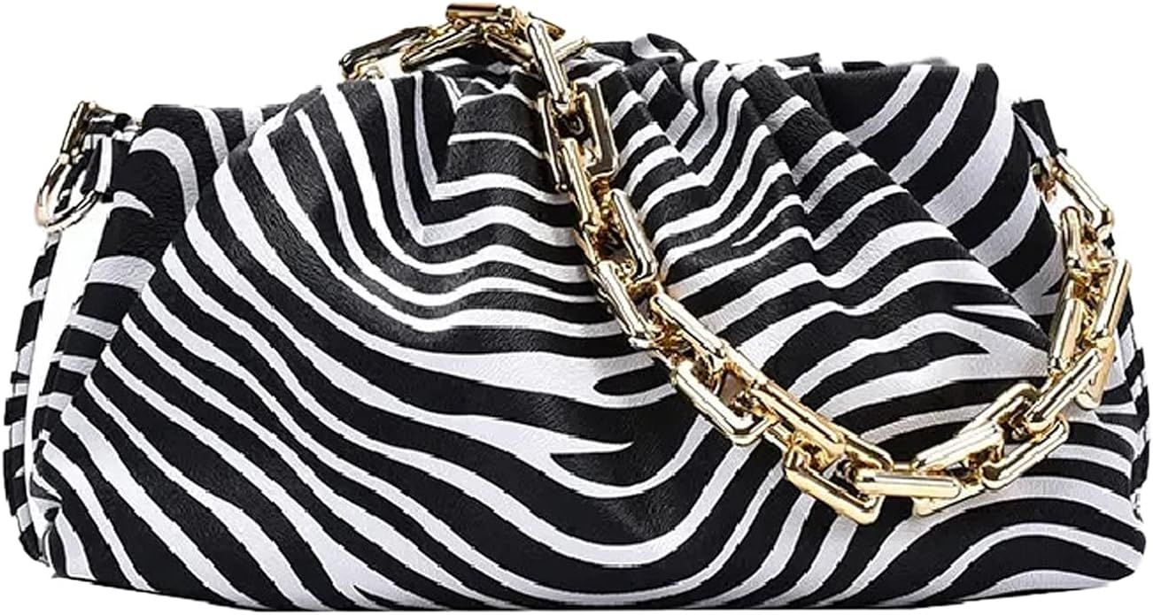Zebra Print Dumpling Cloud Shape Stylish and Premium Women Sling Bags with Golden Chrome Chain St... | Amazon (US)