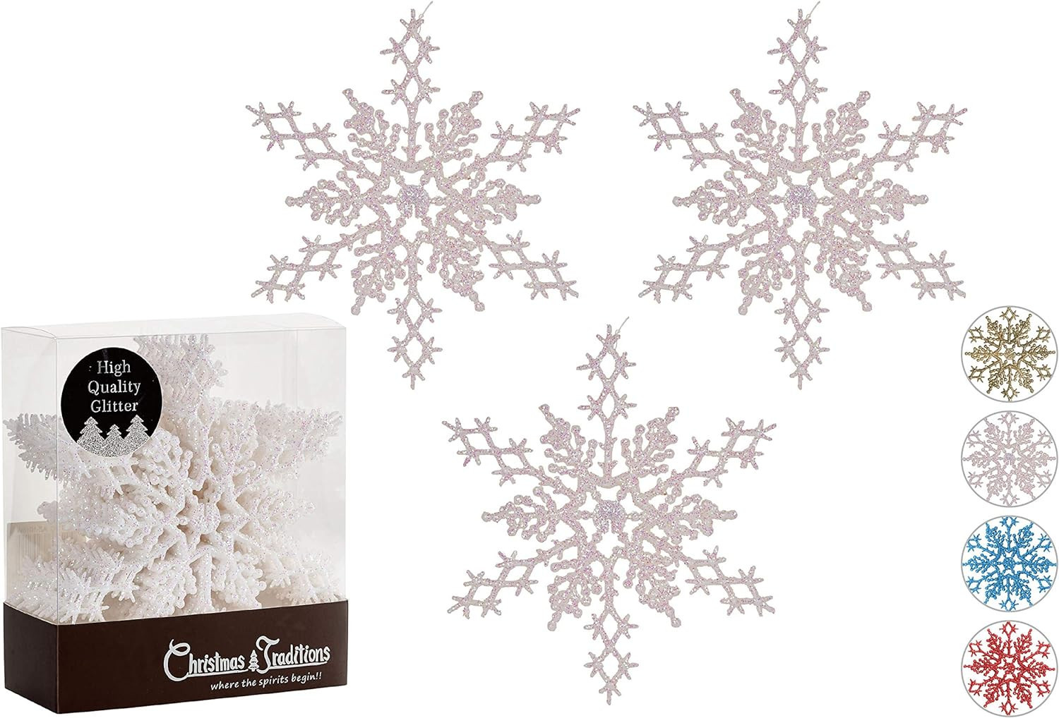 Christmas Traditions 6 inch Iridescent White Snowflake Ornaments (Set of 18) Glittered Hanging Tr... | Amazon (US)