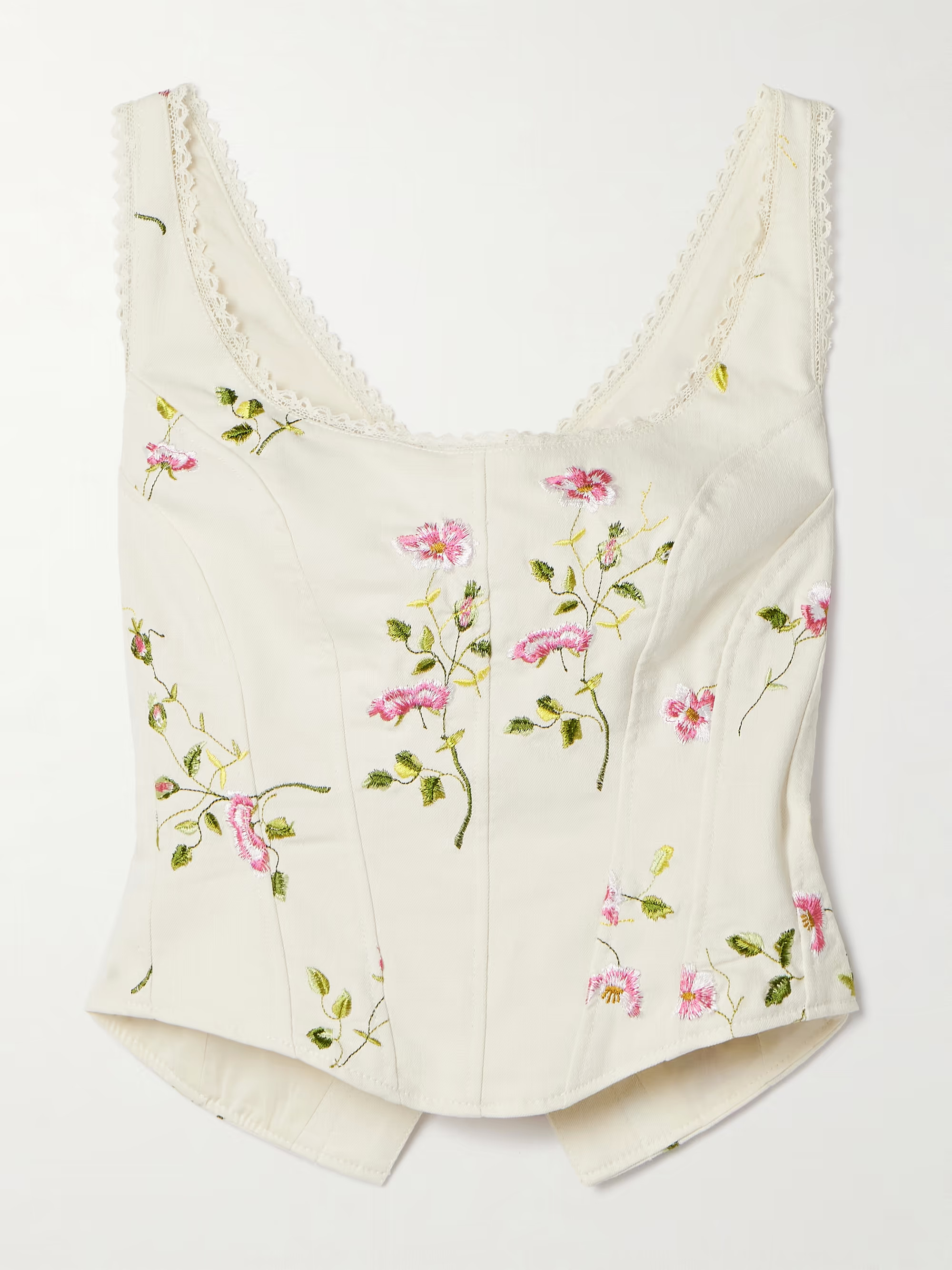 Rhapsody lace-trimmed embroidered cotton-twill bustier top | NET-A-PORTER (UK & EU)